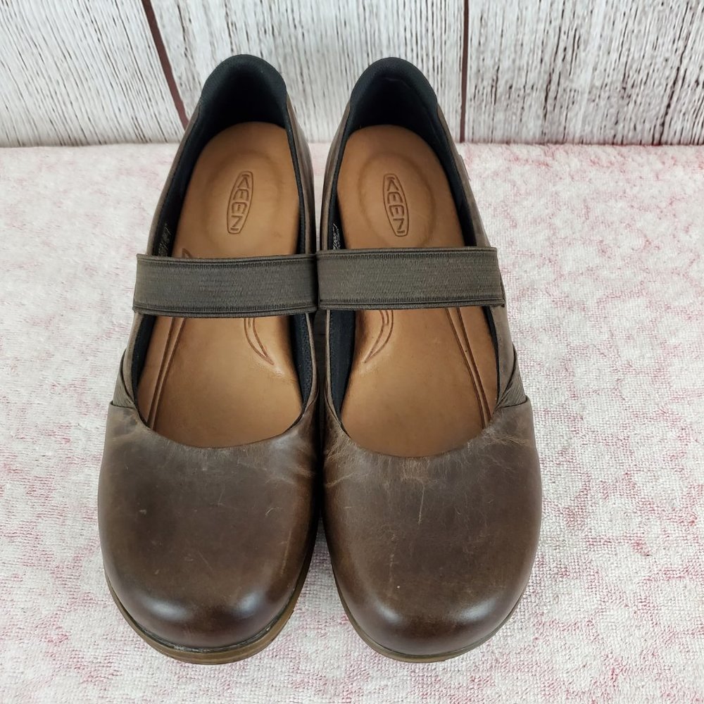 Keen Mora Women's Brown Leather Mary Jane Slip On Clogs Shoes Size 9